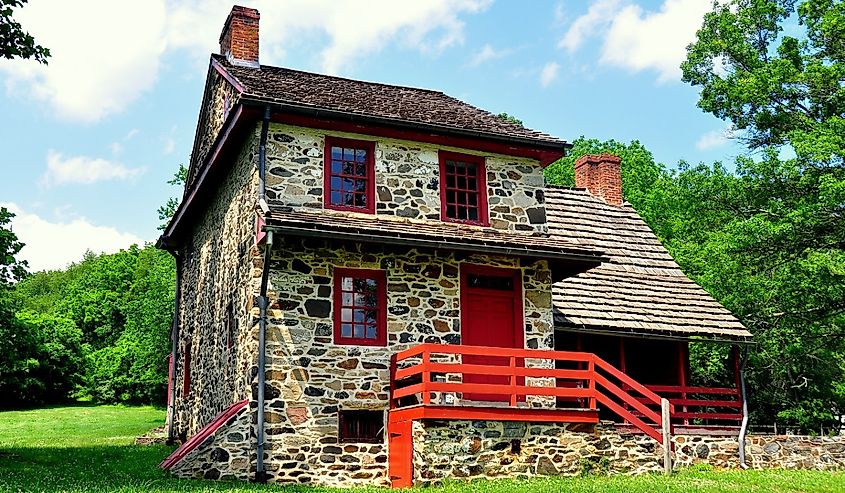 The Gideon Gilpin House used by the Marquis de Lafayette's as his headquarters during the 1777 Revolutionary War Battle of Brandywine in Chadds Ford, Pennsylvania.