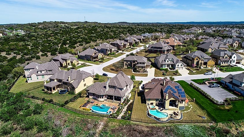 Suburban homes in Dripping Springs, Texas.