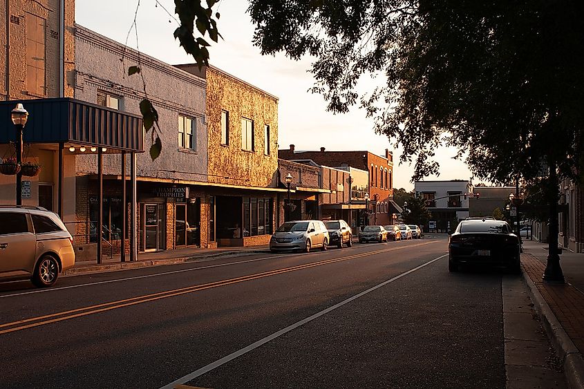 West Mississippi Avenue in Downtown Ruston, Louisiana during sunset.