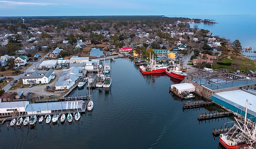 Aerial view of Oriental, North Carolina, at dusk.