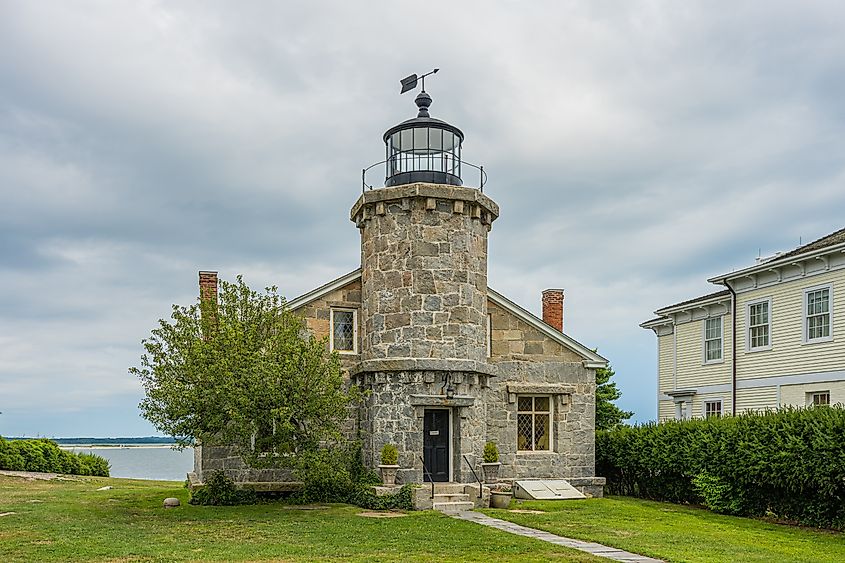 The historic Stonington Harbor Lighthouse (built 1840) on the coast of Connecticut.