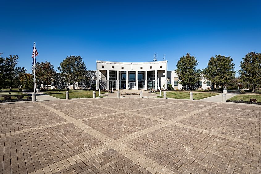 City square in front of municipal services building of Florence, Kentucky.