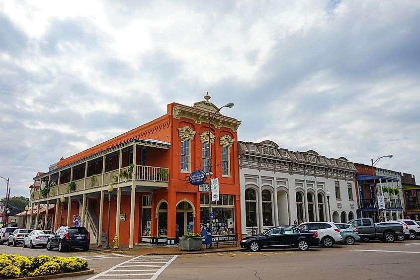 Downtown buildings in Oxford, Mississippi.
