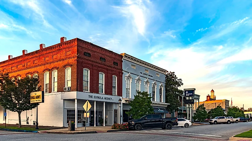 Buildings in the historic district of downtown Eufaula, Alabama.