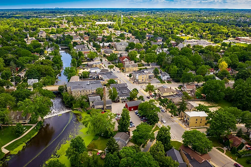 Aerial view of downtown Cedarburg Wisconsin 