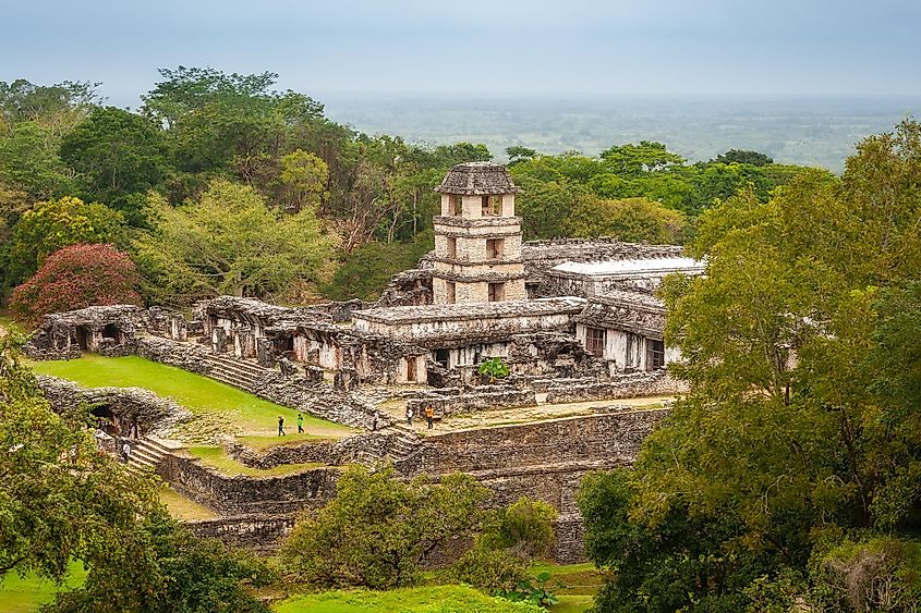 Mayan Palace at Palenque Archaeological site in Chiapas, Yucatan, Mexico.