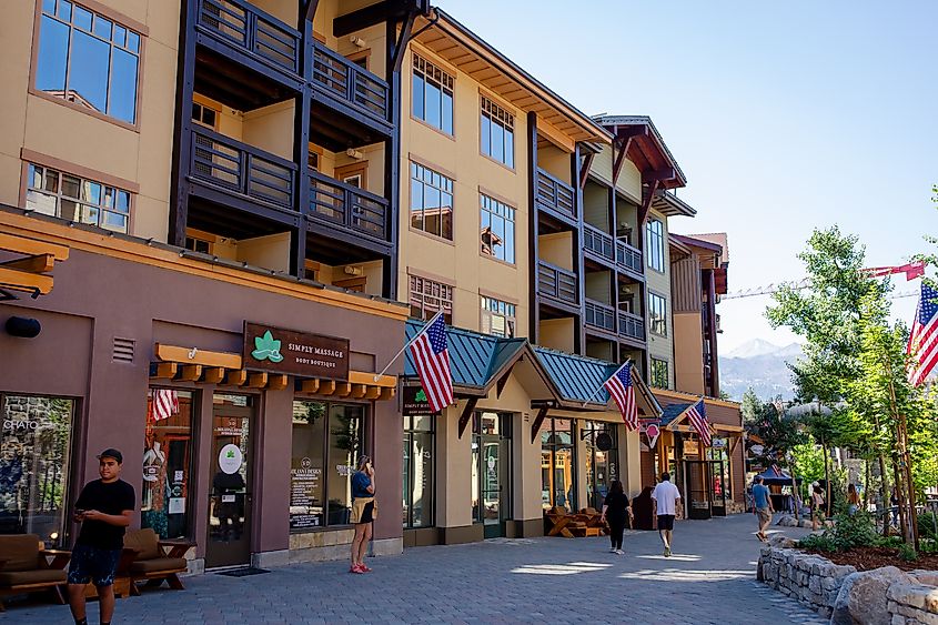 The Village at Mammoth, a shopping mall in Mammoth Lakes, California, in the Sierra Nevada mountains.