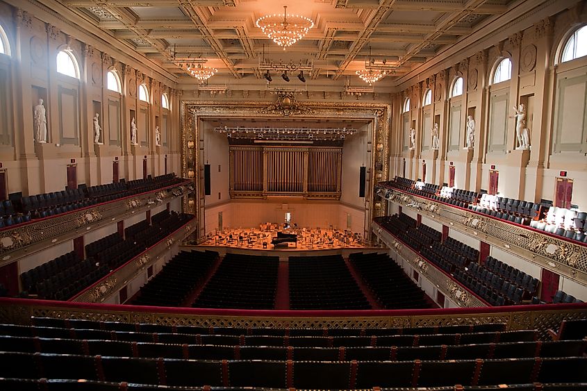 Elevated view of Symphony Hall, Boston Mass, home of Boston Symphony Orchestra and Boston Pops. Editorial credit: Joseph Sohm / Shutterstock.com