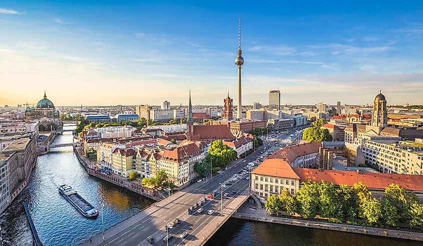 Aerial view of the Berlin skyline and the Spree river