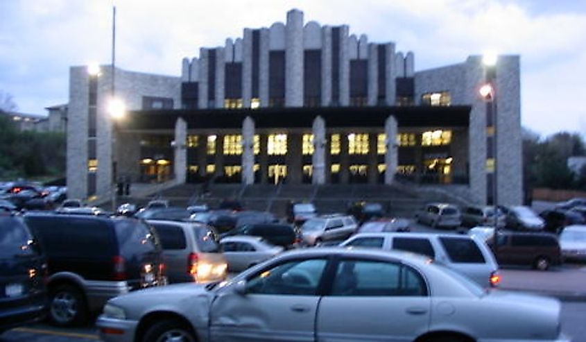 The main synagogue in Kiryas Joel, New York.