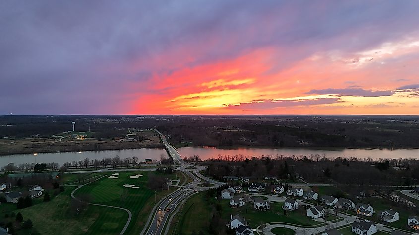 Drone sunset in Powell, Ohio