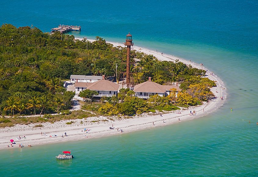 Aerial view of the historic Sanibel Lighthouse Beach Park