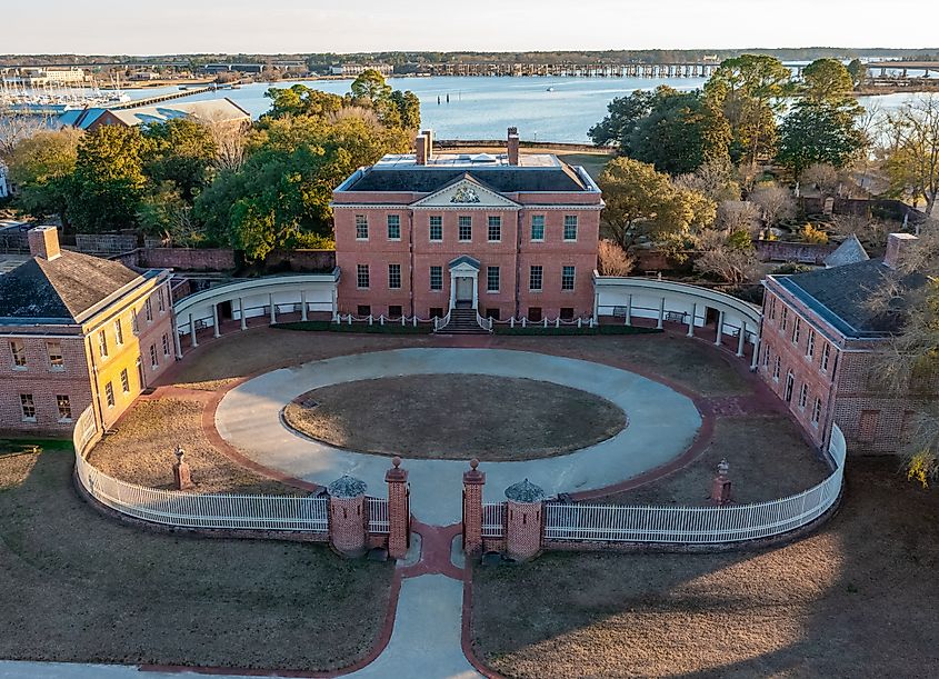 Aerial view of the Historic Governors Palace Tryon Place in New Bern