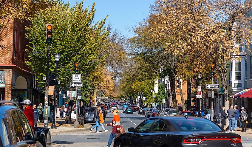 Frederick, Maryland USA downtown Street Scene on a fall afternoon