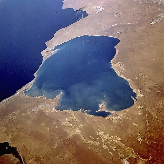 Garabogazkol lagoon and the Caspian Sea seen from space