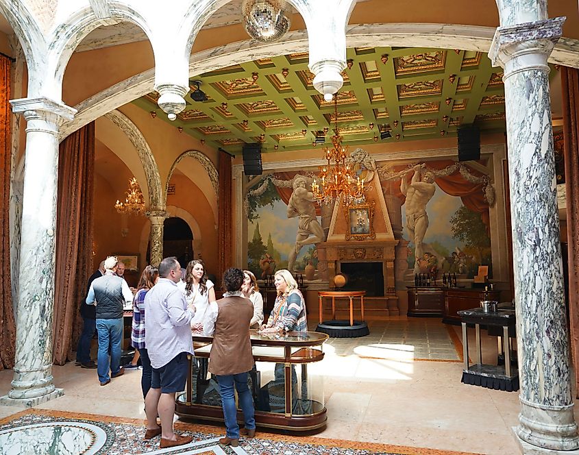 Wine enthusiasts taste wine at the Del Dotto Estate Winery & Caves, in Napa Valley, St. Helena, California