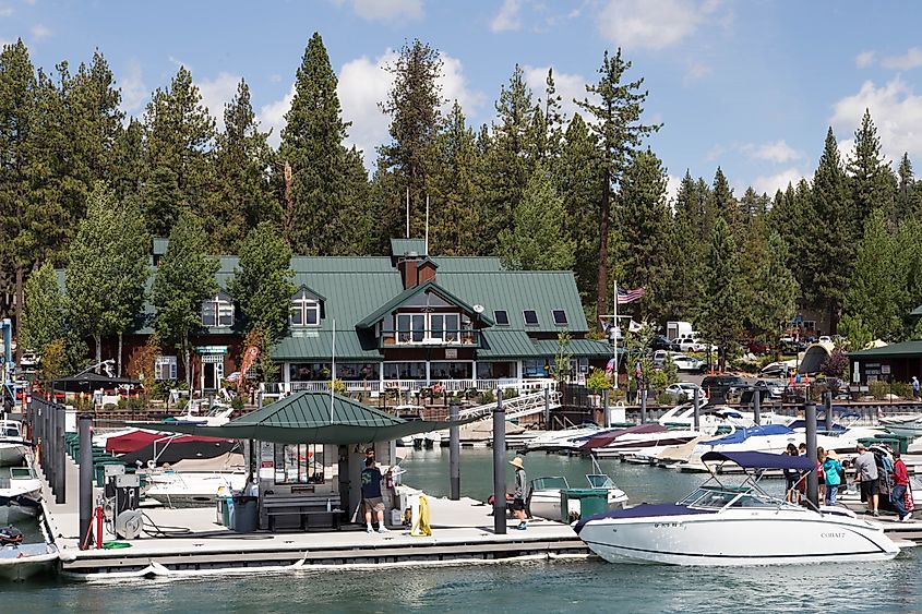 The busy waterfront in Tahoe City, California.