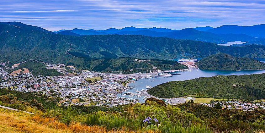 Aerial view of Picton, New Zealand.