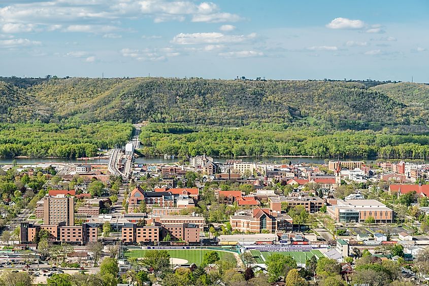 Aerial view of Winona in Minnesota.