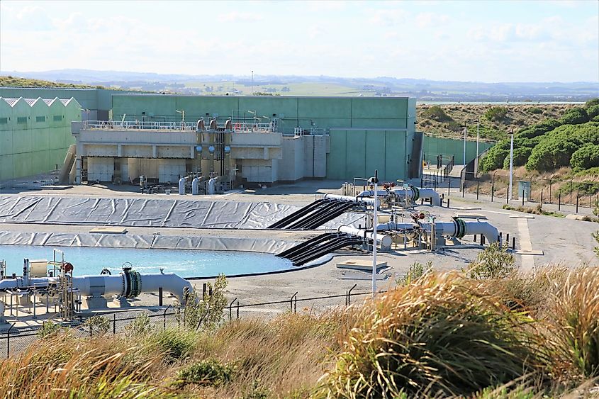 Desalination Plant, Victoria, Australia. Climate change driven government initiative to combat water shortages. Editorial credit: Dorothy Chiron / Shutterstock.com