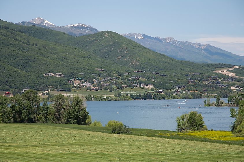 Mountains and a serene lake near Huntsville, Utah, USA