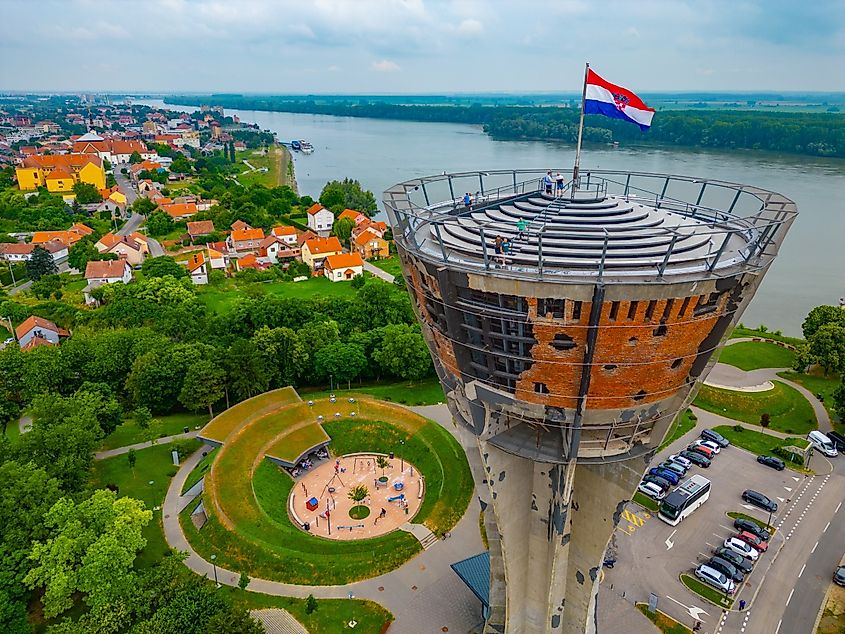 Aerial view of the water tower in Croatian town Vukovar (Credit: trabantos via Shutterstock)