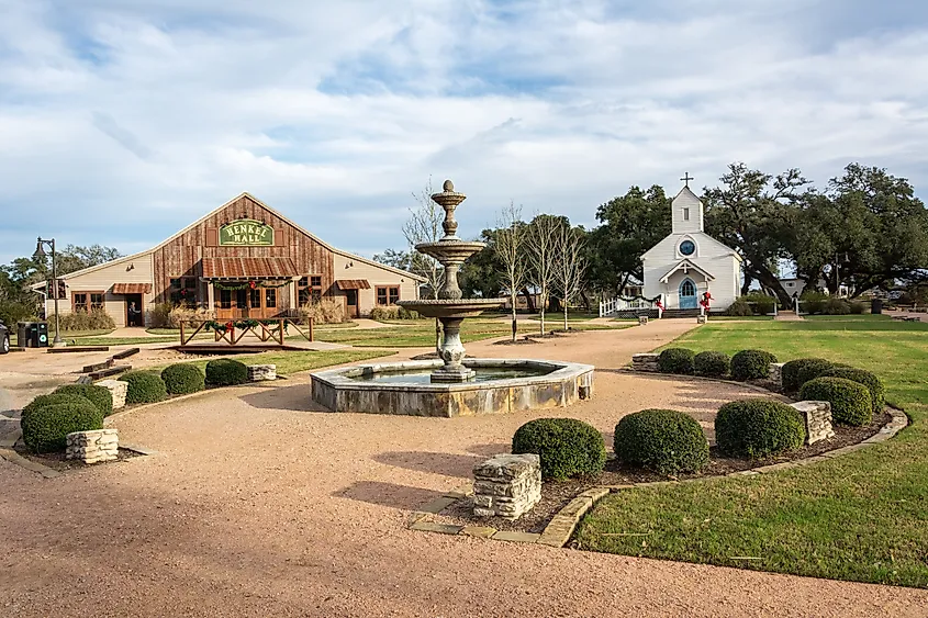 Henkel Square Market in Round Top, TX, with historic buildings