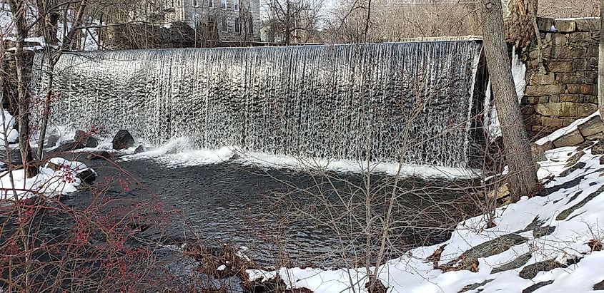 Panoramic view of Manchaug Falls in Sutton, Massachusetts