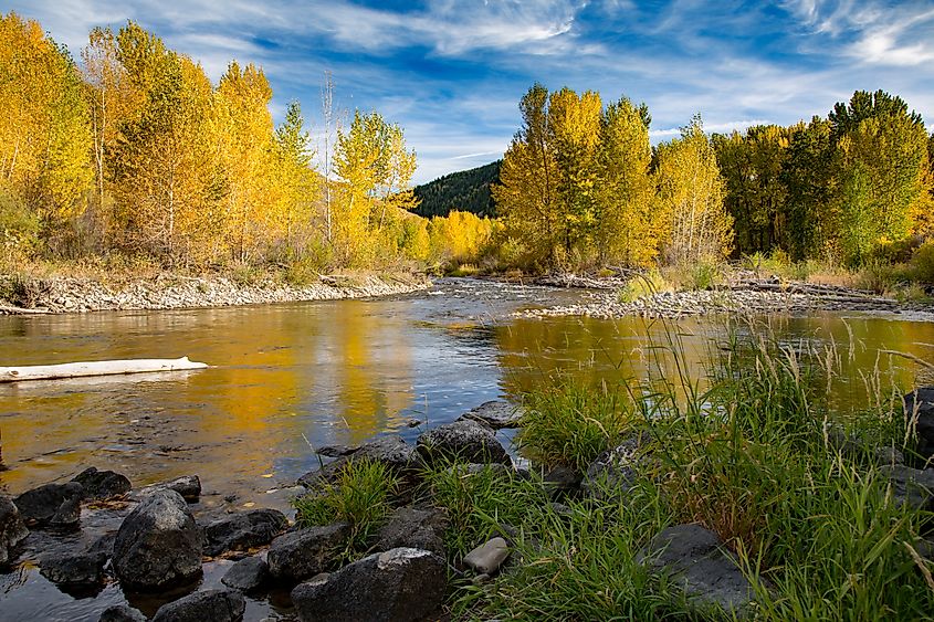 View of the Big Wood River near Ketchum in Idaho.