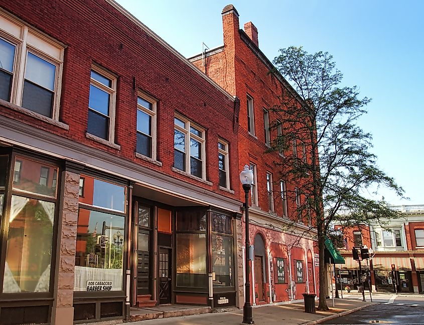 Street with shops in downtown Seneca Falls, New York. Editorial credit: debra millet / Shutterstock.com