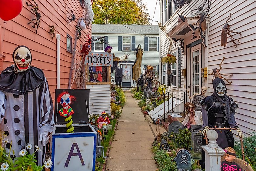 Scary Halloween house decorations in Salem, Massachusetts.
