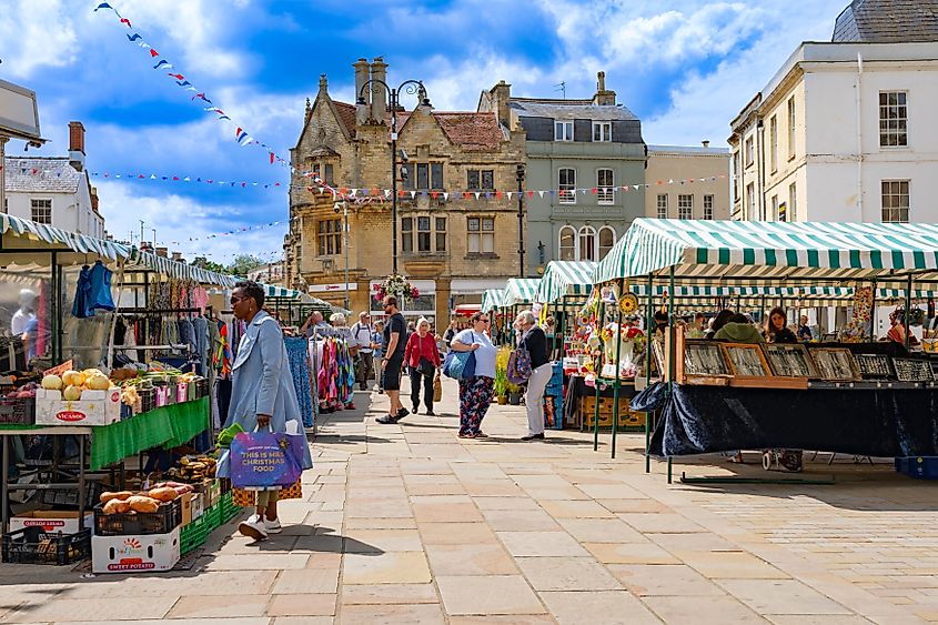 A street market in the town of Cirencester, England.