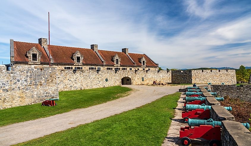 Cannons facing over Lake Champlain at Fort Ticonderoga in New York State