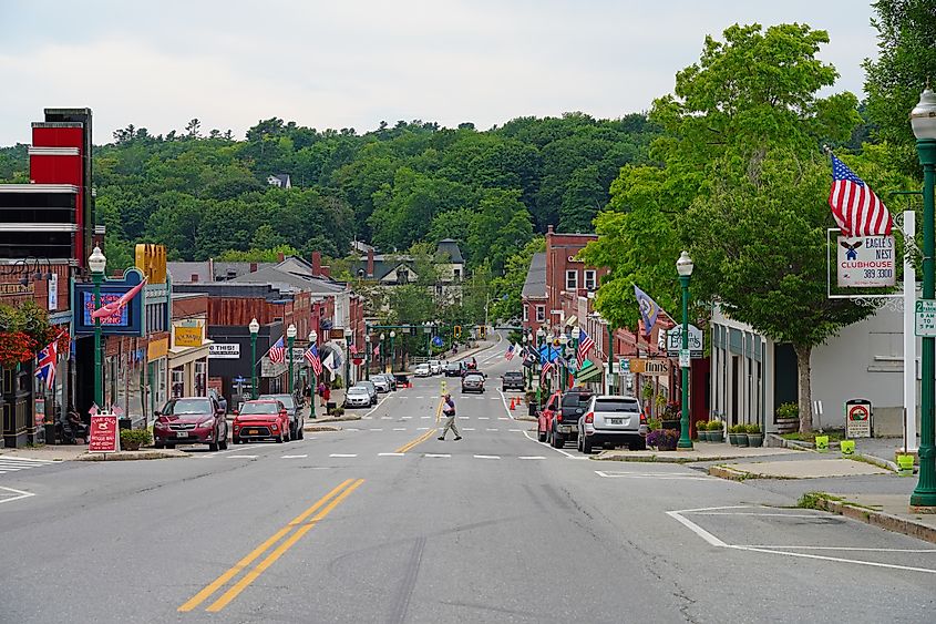 Businesses and buildings in downtown Ellsworth, Maine.
