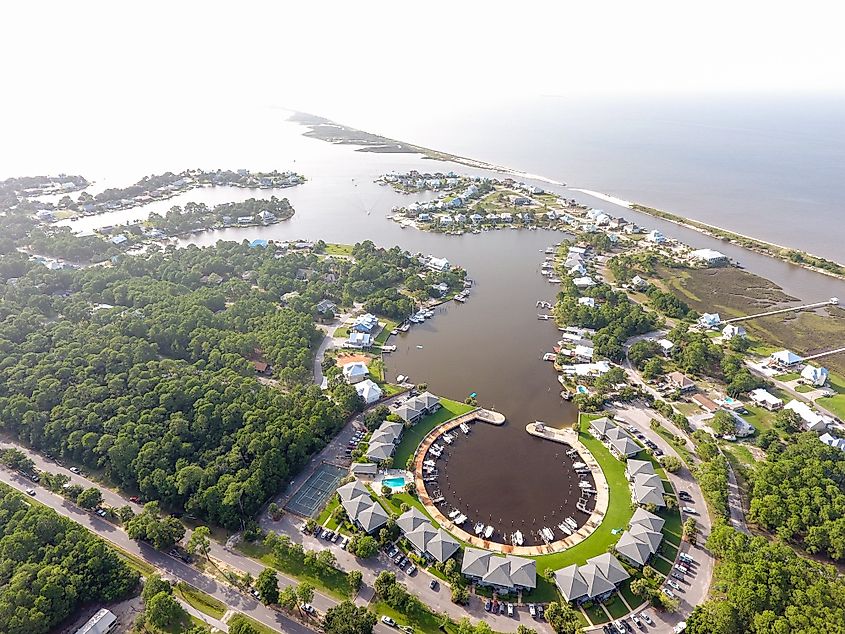 Aerial view of Dauphin Island, Alabama.