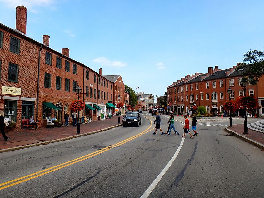 Water Street in downtown Newburyport, Massachusetts.