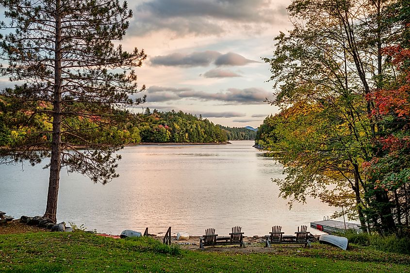 USA, New York, Adirondacks. End of the season at private beach on Indian Lake.