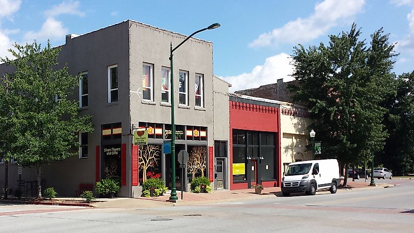 Street view in downtown Siloam Springs, Arkansas.