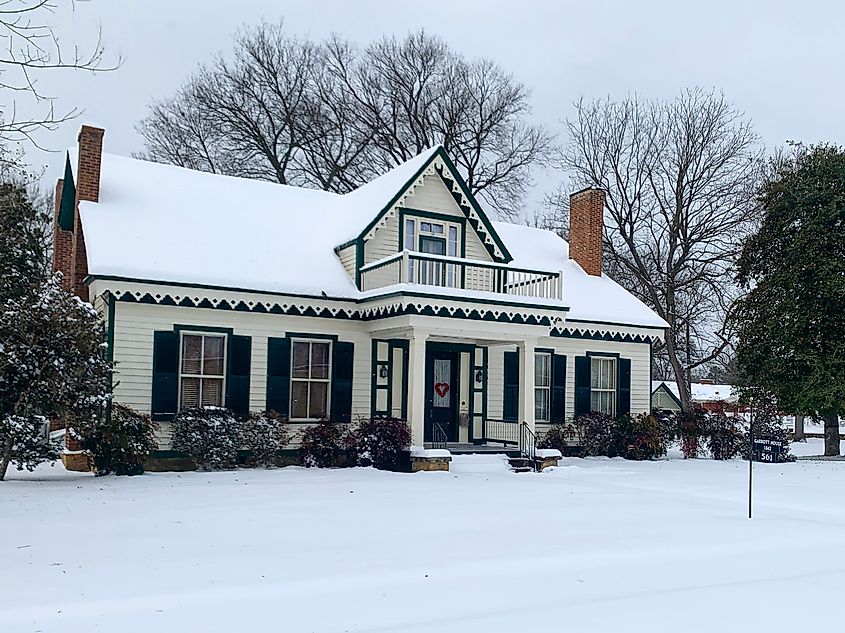 Oldest house in Batesville, Arkansas built in 1842 - the Garrot House in the snow.