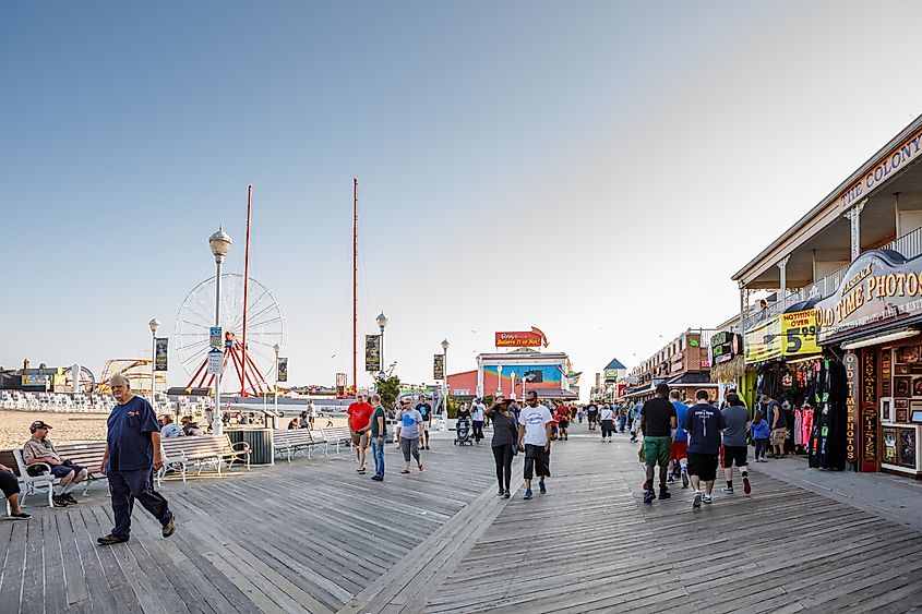 View of the boardwalk in Ocean City, Maryland.