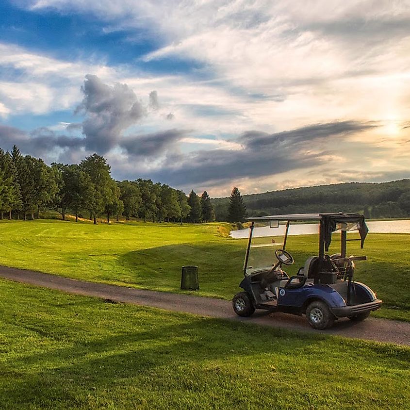 Golf cart on a golfing green