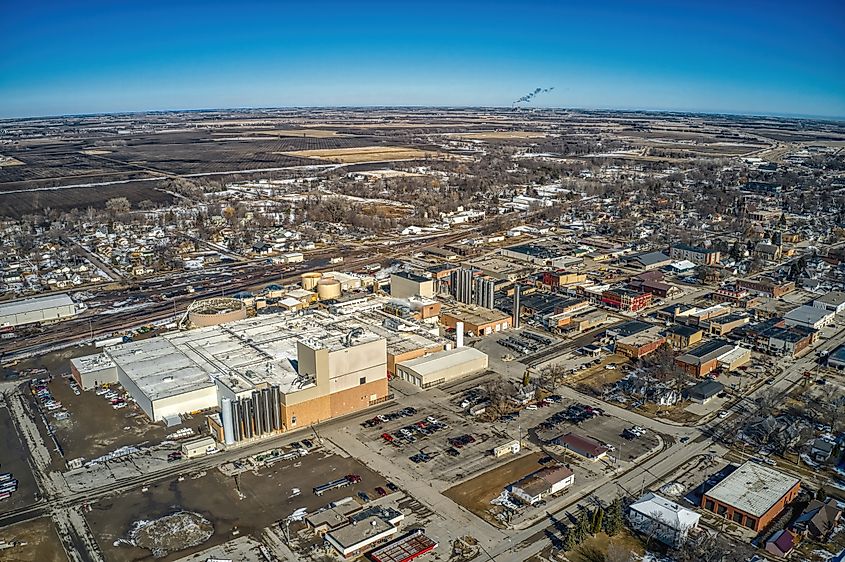 Aerial view of a dairy factory in Milbank, South Dakota.