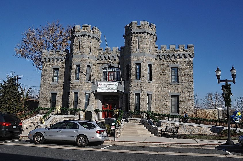 Facade of the castle-looking armory in Bel Air, Maryland
