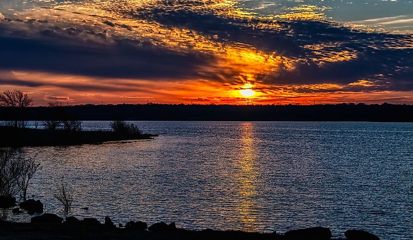 Oklahoma sunrise at Lake Arcadia in Edmond, Oklahoma.