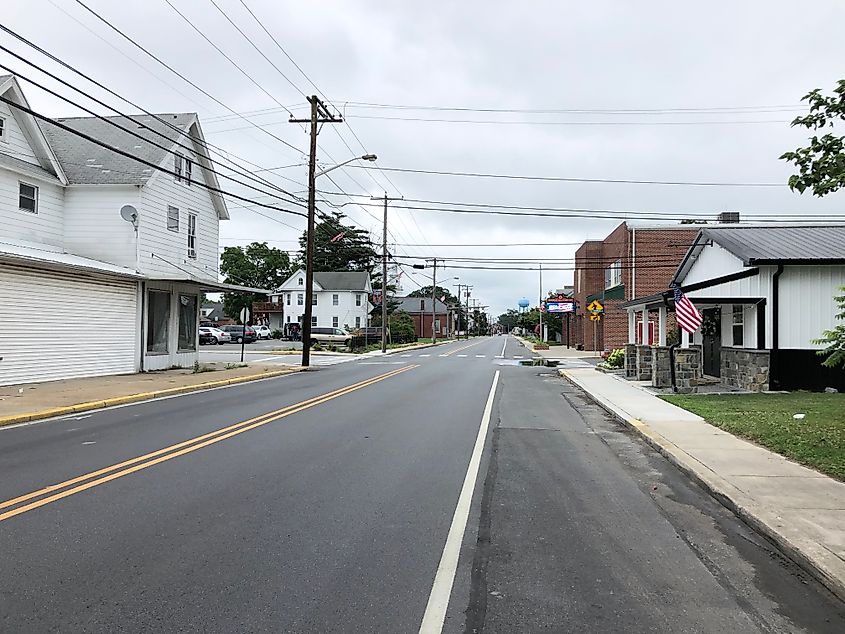 Market Street at Railroad Avenue in Bridgeville, Delaware.