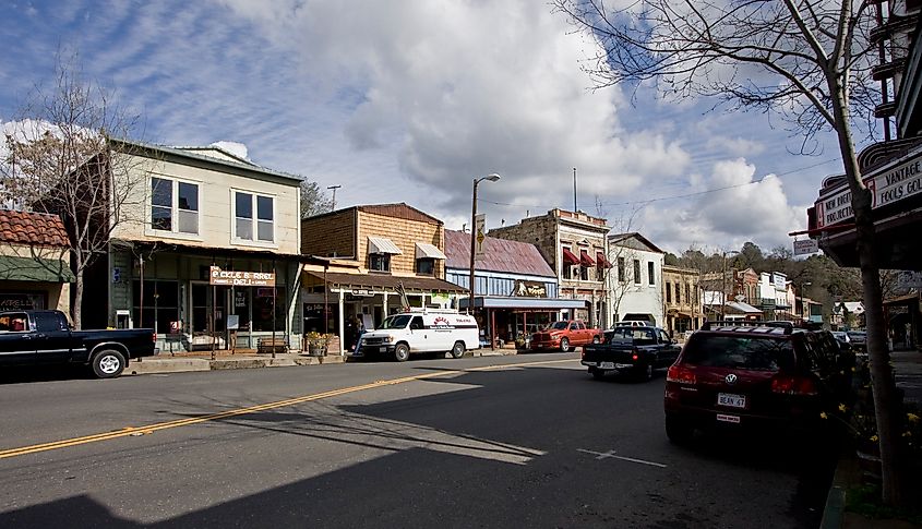 Downtown street in Angels Camp, California.