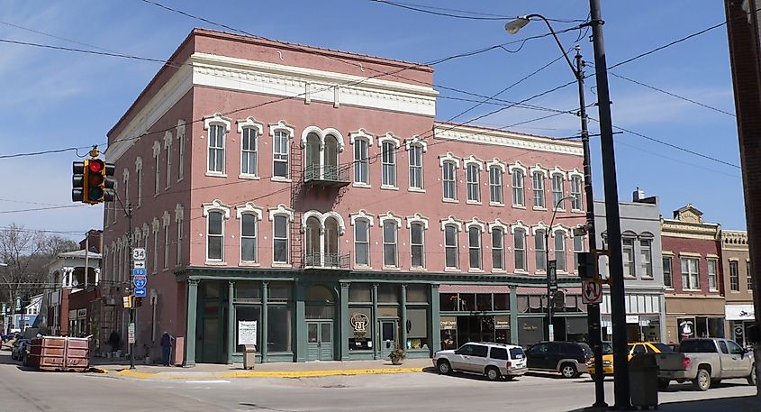 Fitzgerald Hotel at northeast corner of 6th and Main Streets, Plattsmouth, Nebraska, viewed from the southwest.