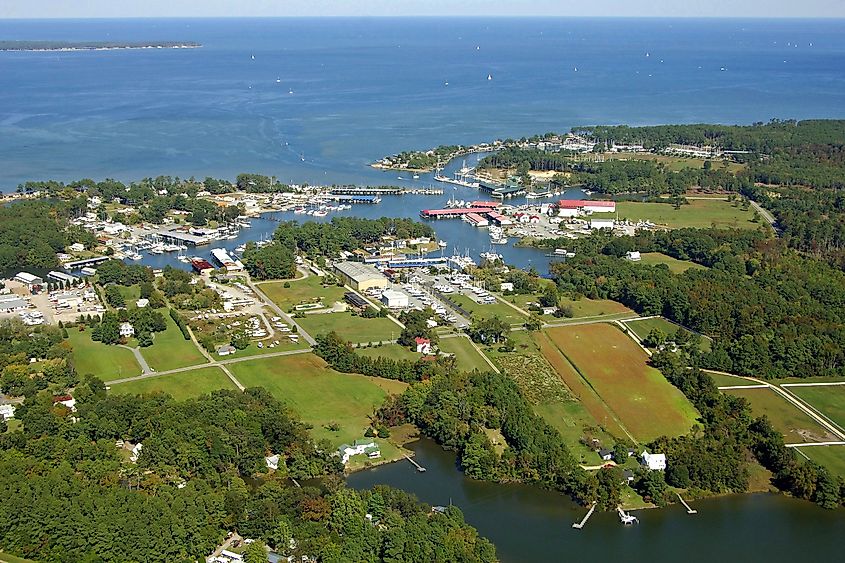 Aerial view of Deltaville, Virginia.