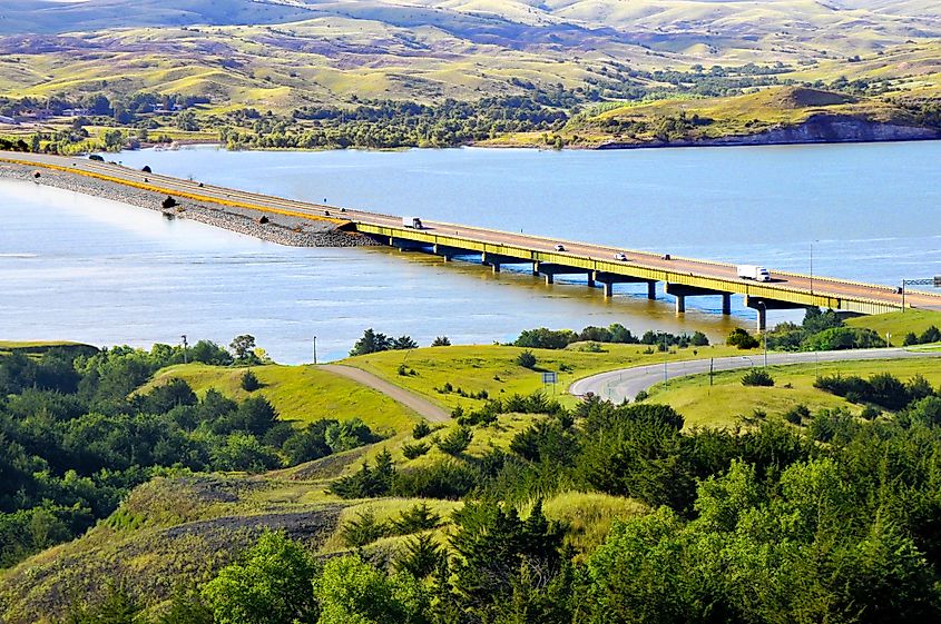 Historic bridge carrying Interstate 90 over the Missouri River along the Lewis and Clark Trail in South Dakota