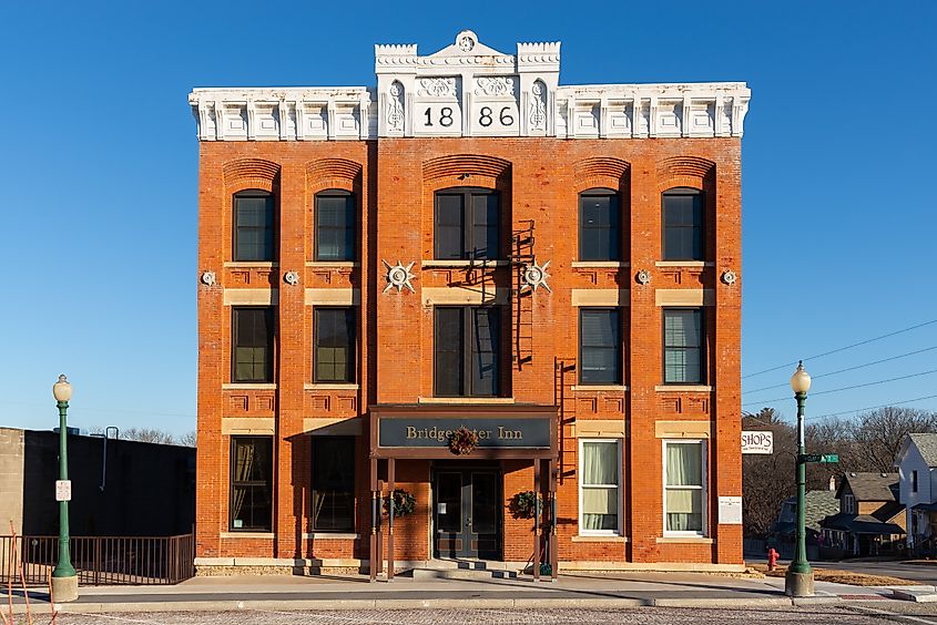 Exterior of a historical hotel in Mount Carroll, Illinois